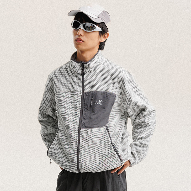 Outdoor Sport Jacket Men - Jaket Bulu Polar Bergaris Bergelombang Musim